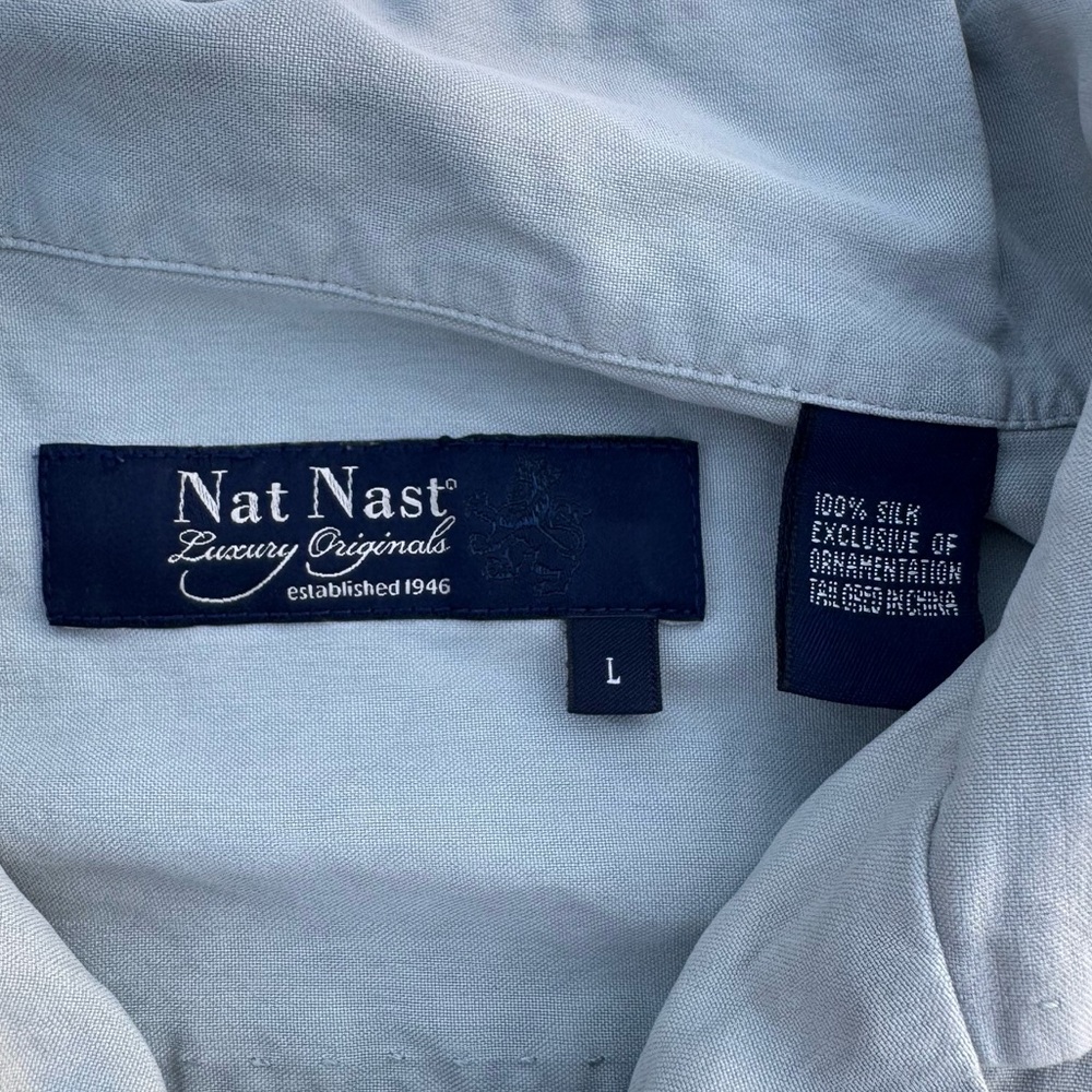 NAT NAST Men's Green Silk Casual Short Sleeve Button Down Shirt - Picture 3 of 7